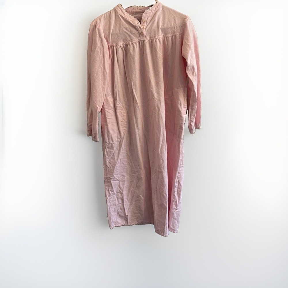 Ella Simone Pink 100% Cotton Knit Long Sleeve Button Front Nightgown S
